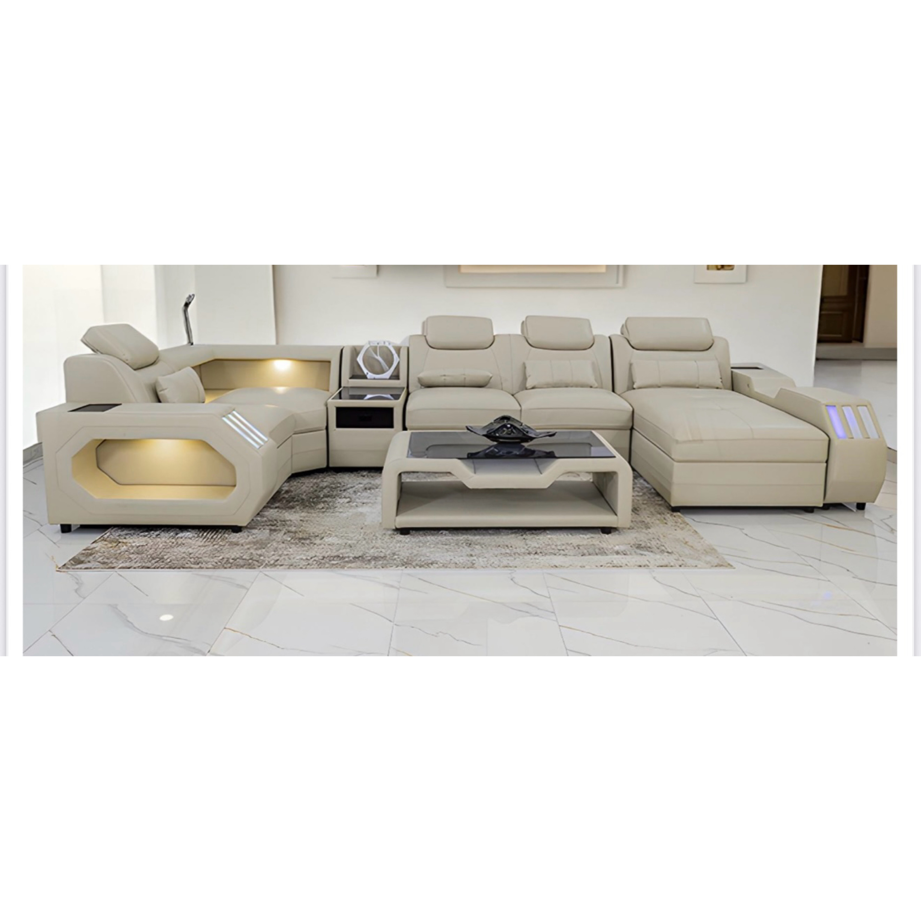 Cream Modular Couch With Bluetooth System and Coffee Table