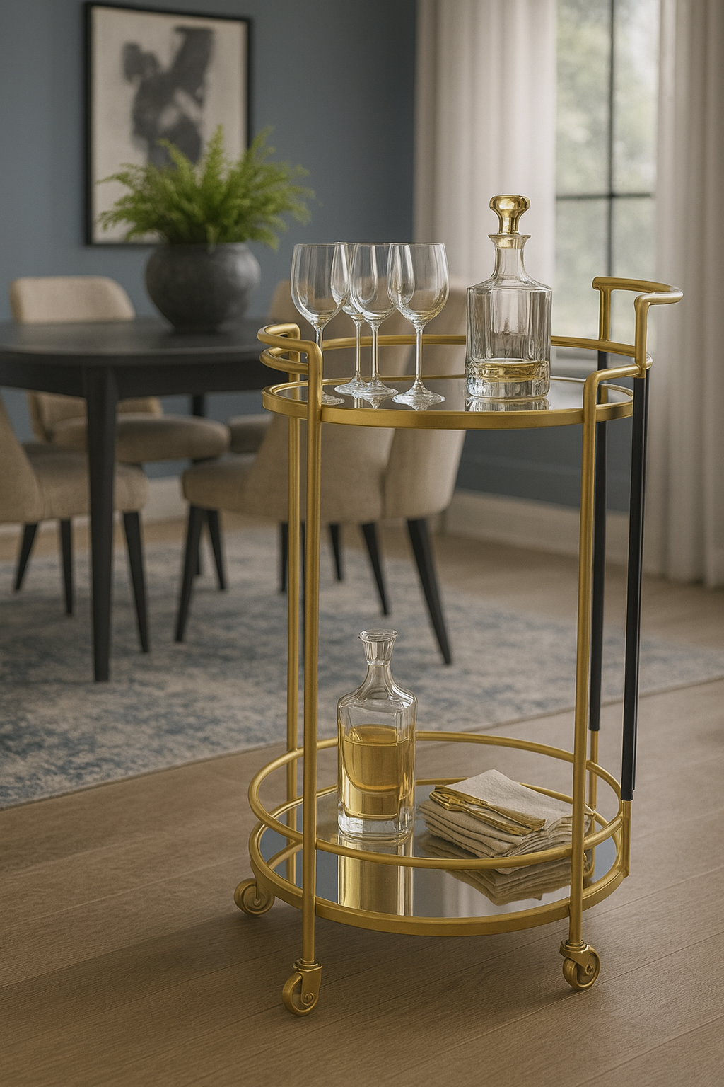 Serving Trolly: Gold Bar Cart