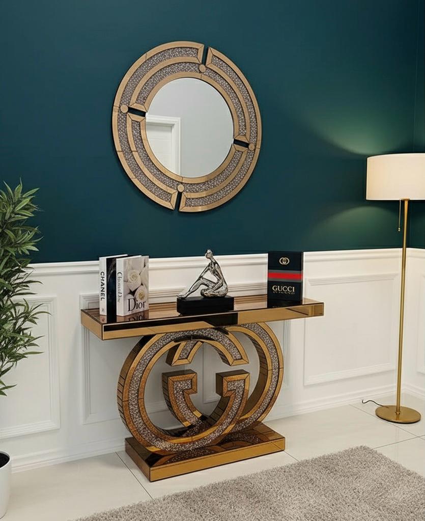 Plush Gold 'GG' Console & Mirror Set