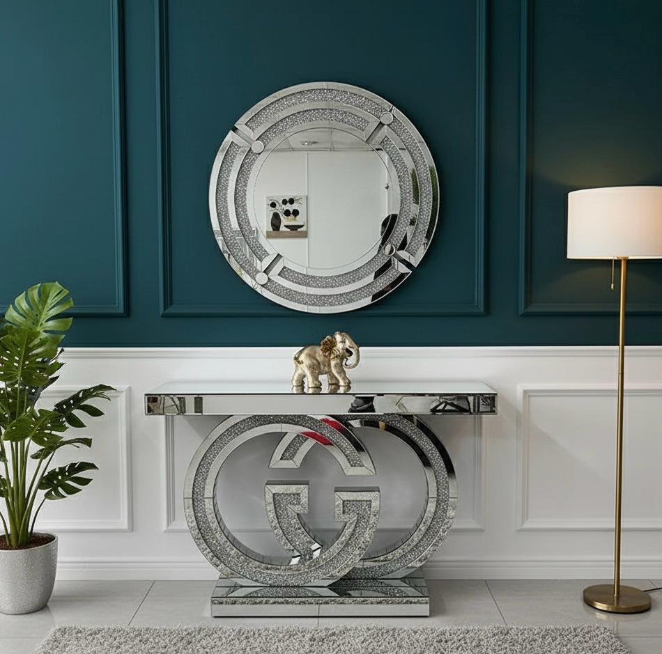 Plush Silver 'GG' Console & Mirror Set