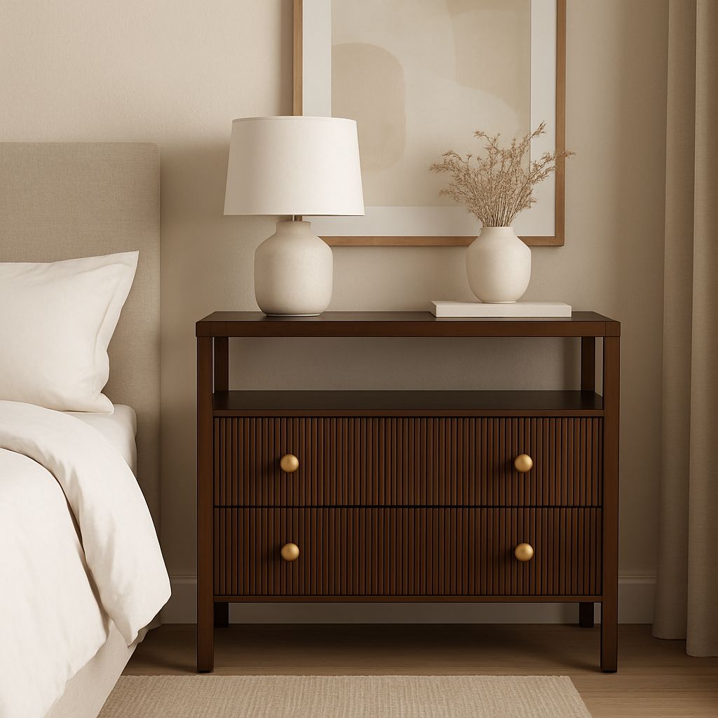 Dark Walnut Ribbed Nightstand