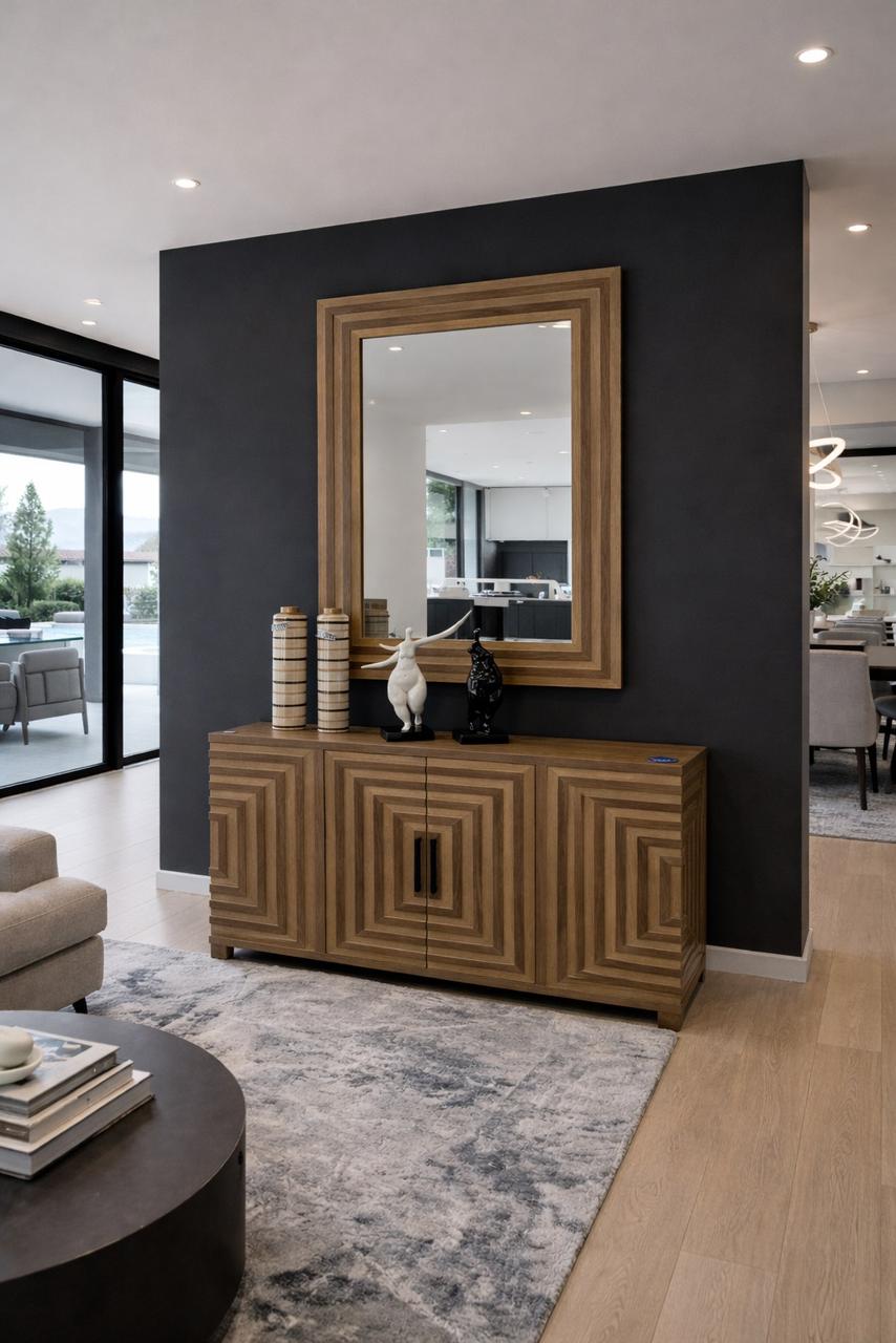 Plush Labyrinth Credenza & Mirror Set
