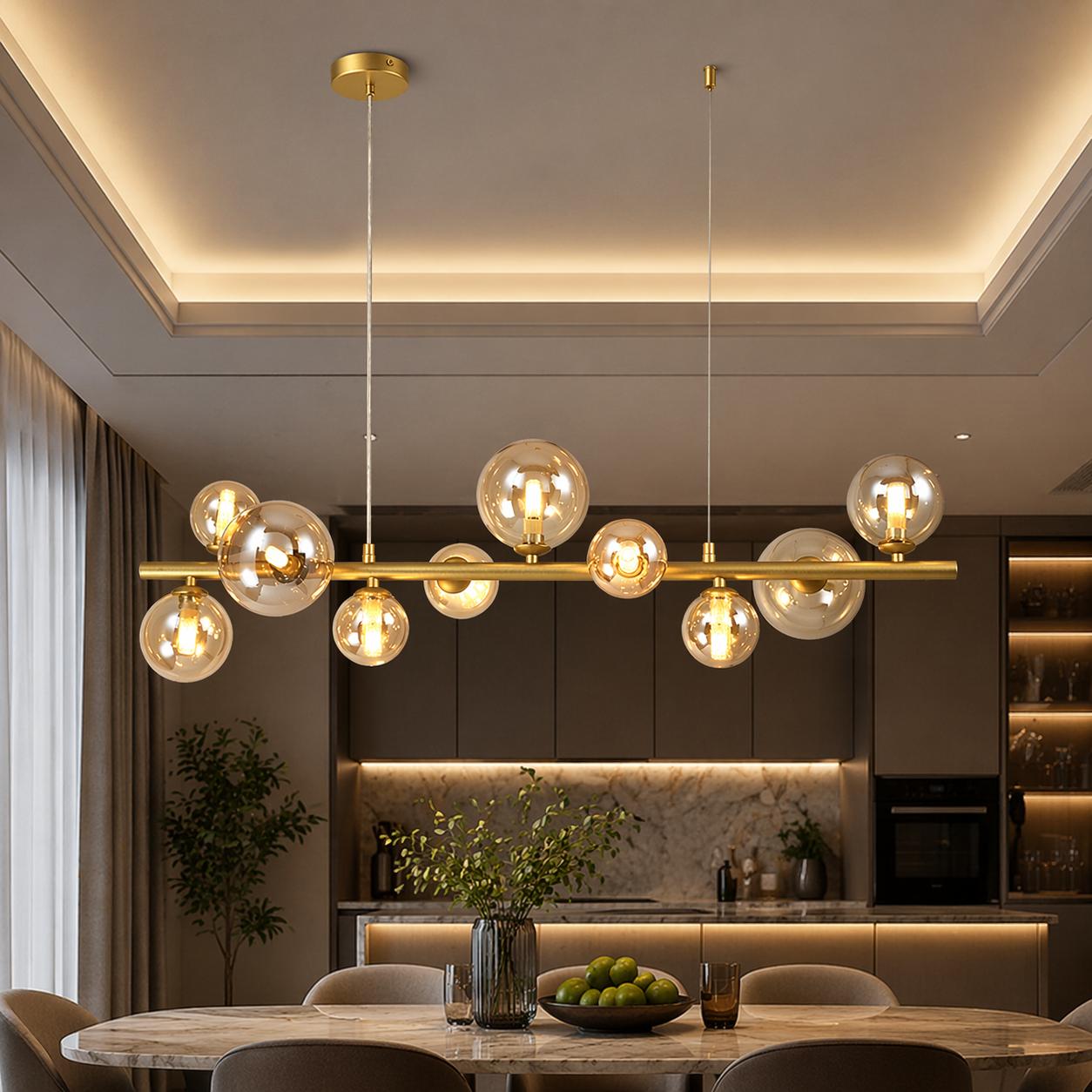LED Large Gold Horizontal Gold Bubble Glass Pendant