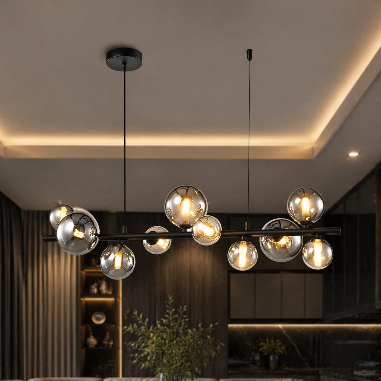 LED Large Black and Smoke Glass Pendant