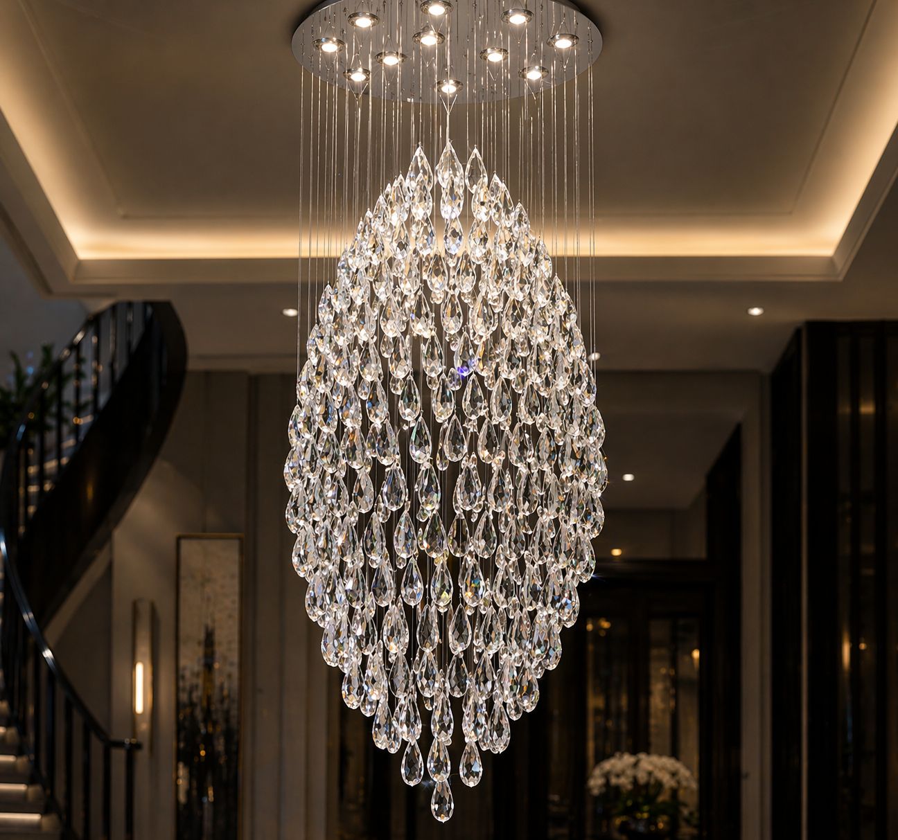 Chrome Corn Crystal Chandelier