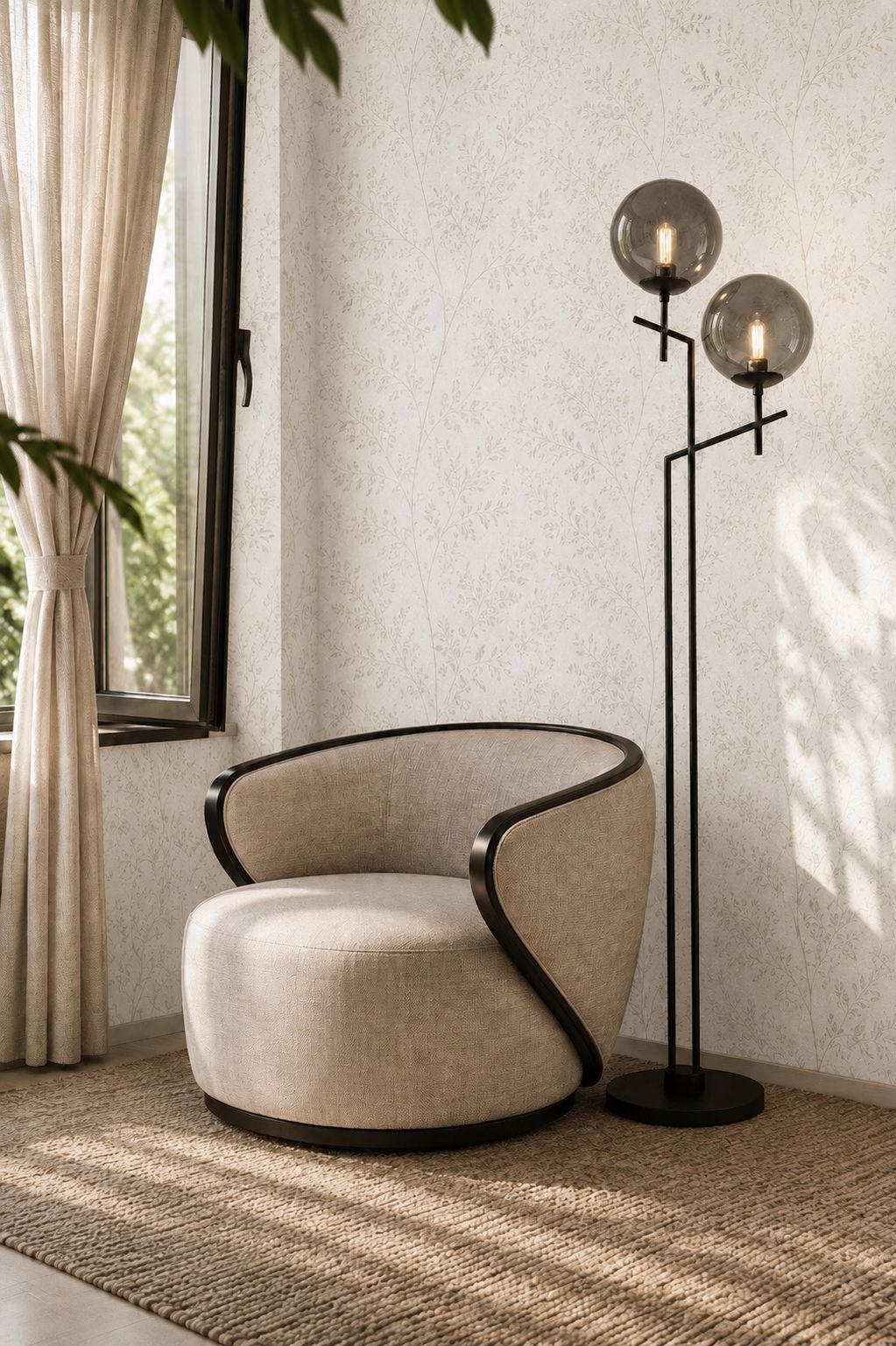 Plush Maeve Swivel Chair/ Celestial Twins Lamp