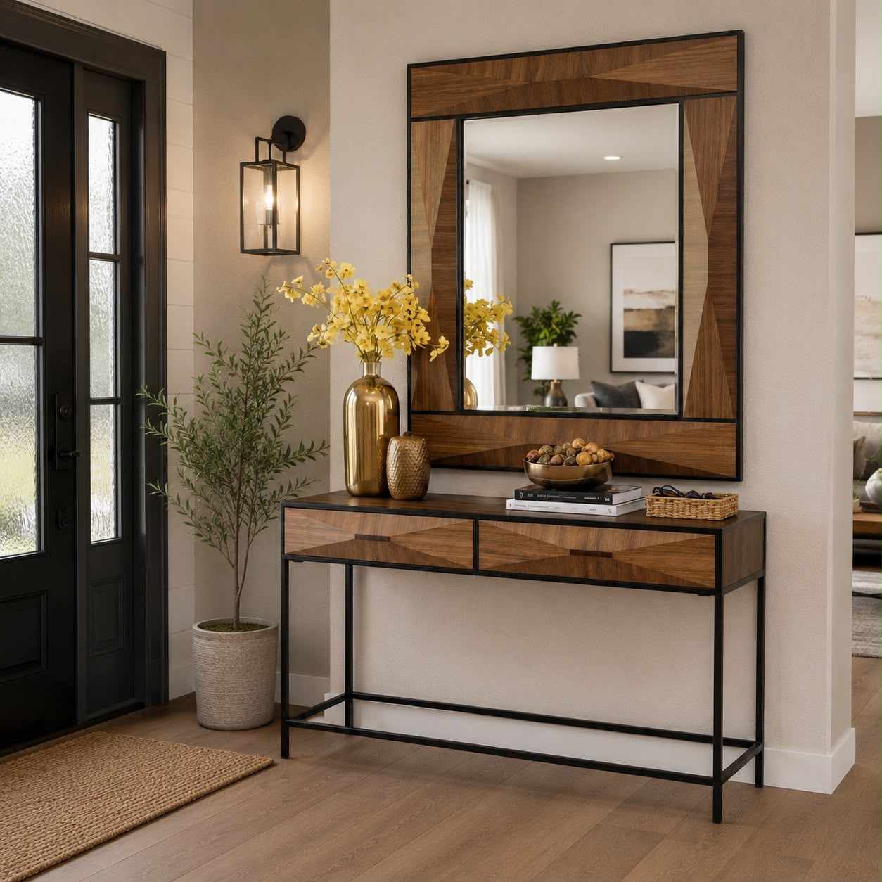 Plush Origami Facet Console & Accent Mirror