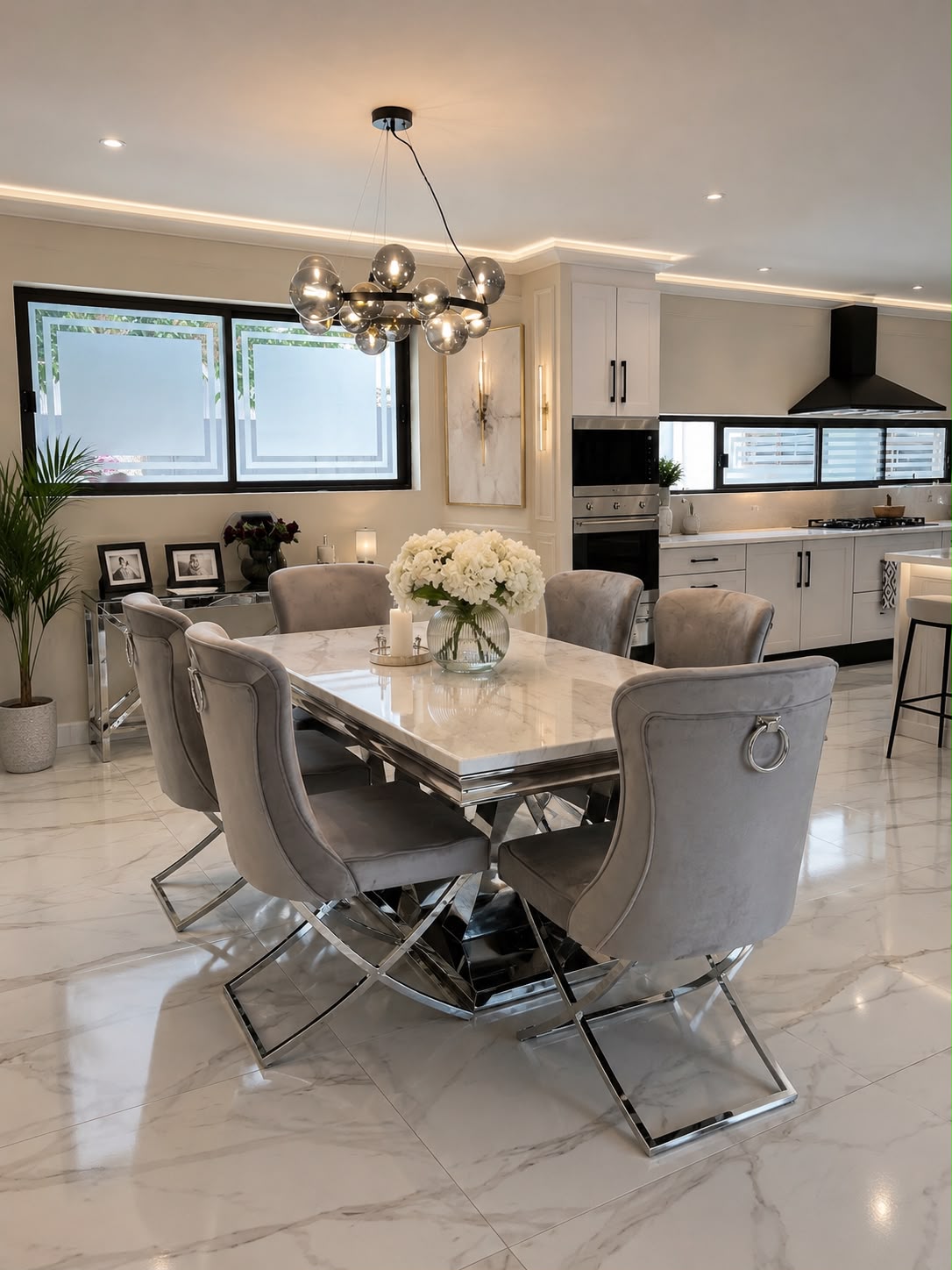 Plush Lucerne Stone Marble Dining Set