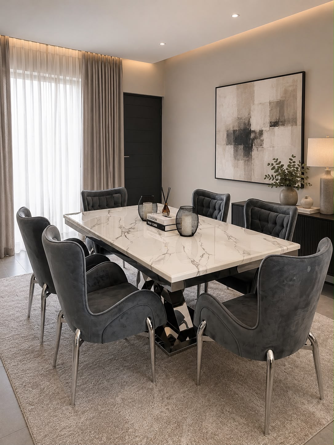 Plush Lucerne Stone Marble Dining Set