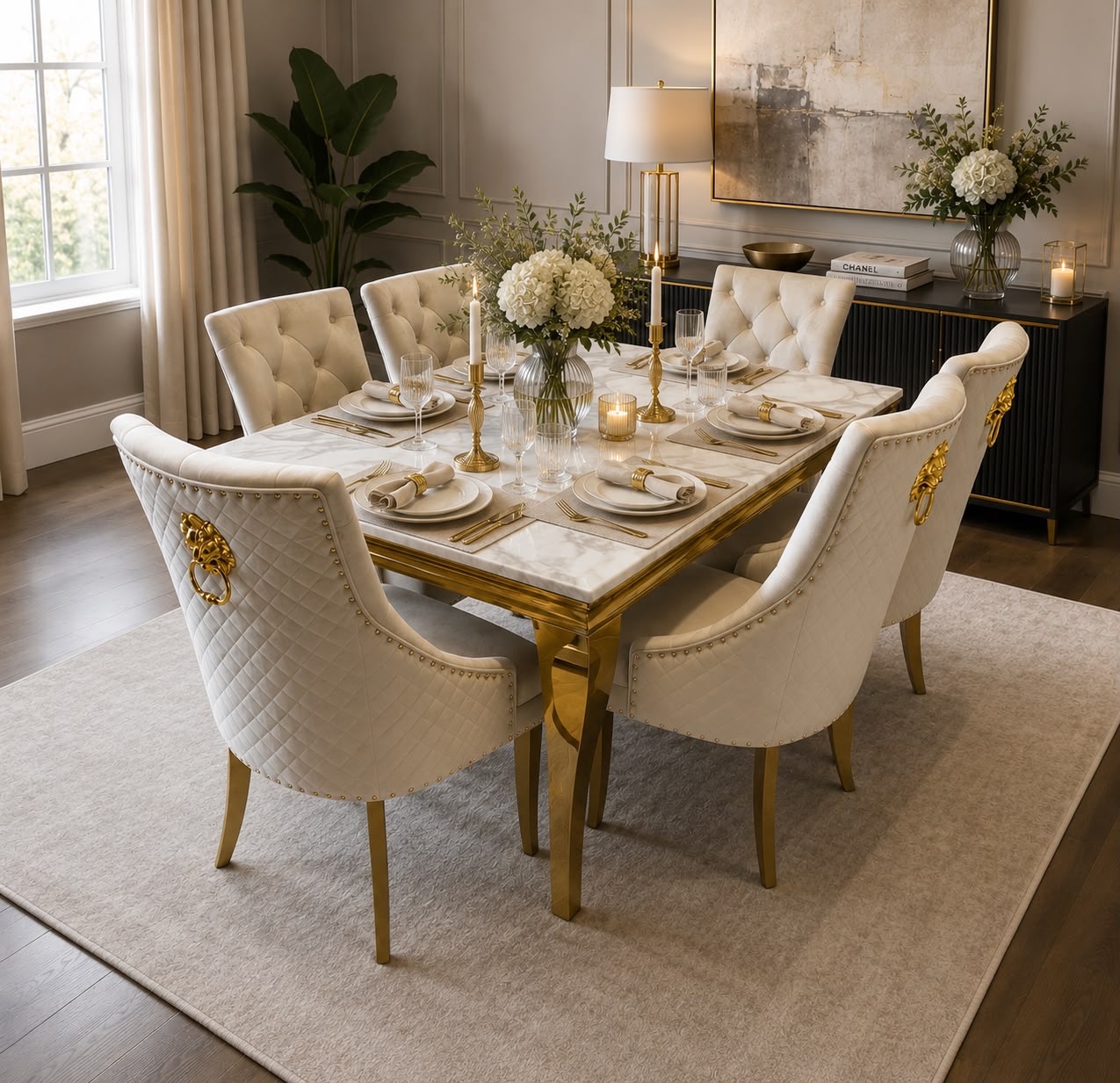 Plush Montague Stone Marble Dining Set