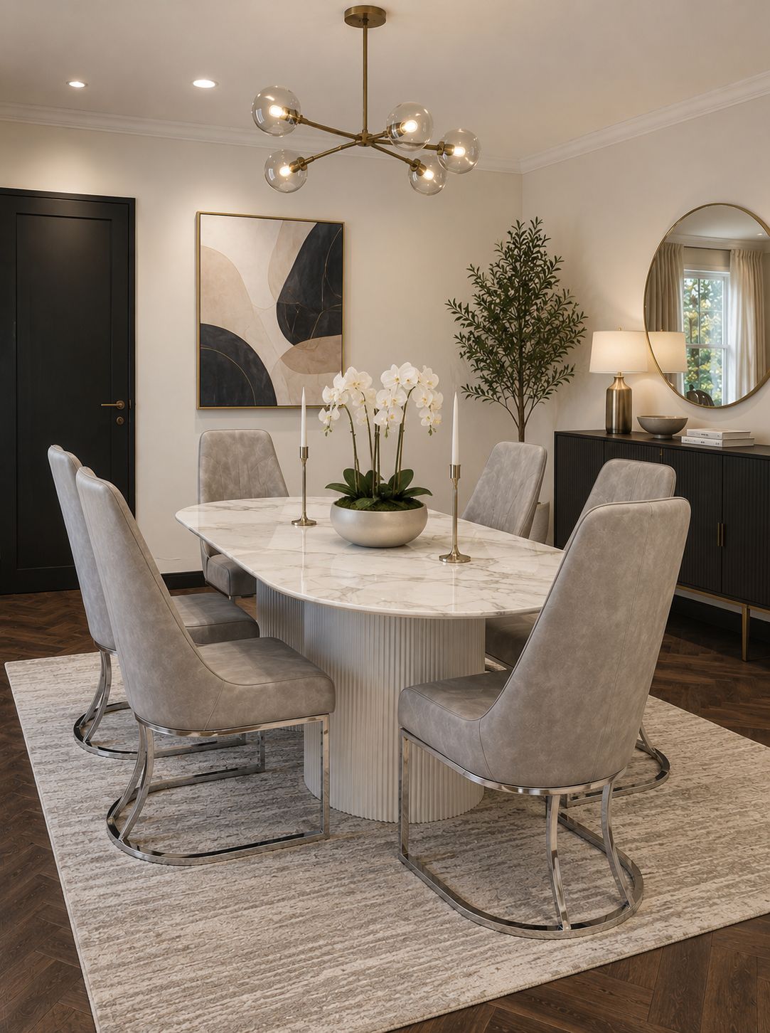 Plush Serene Oval Dining Ensemble