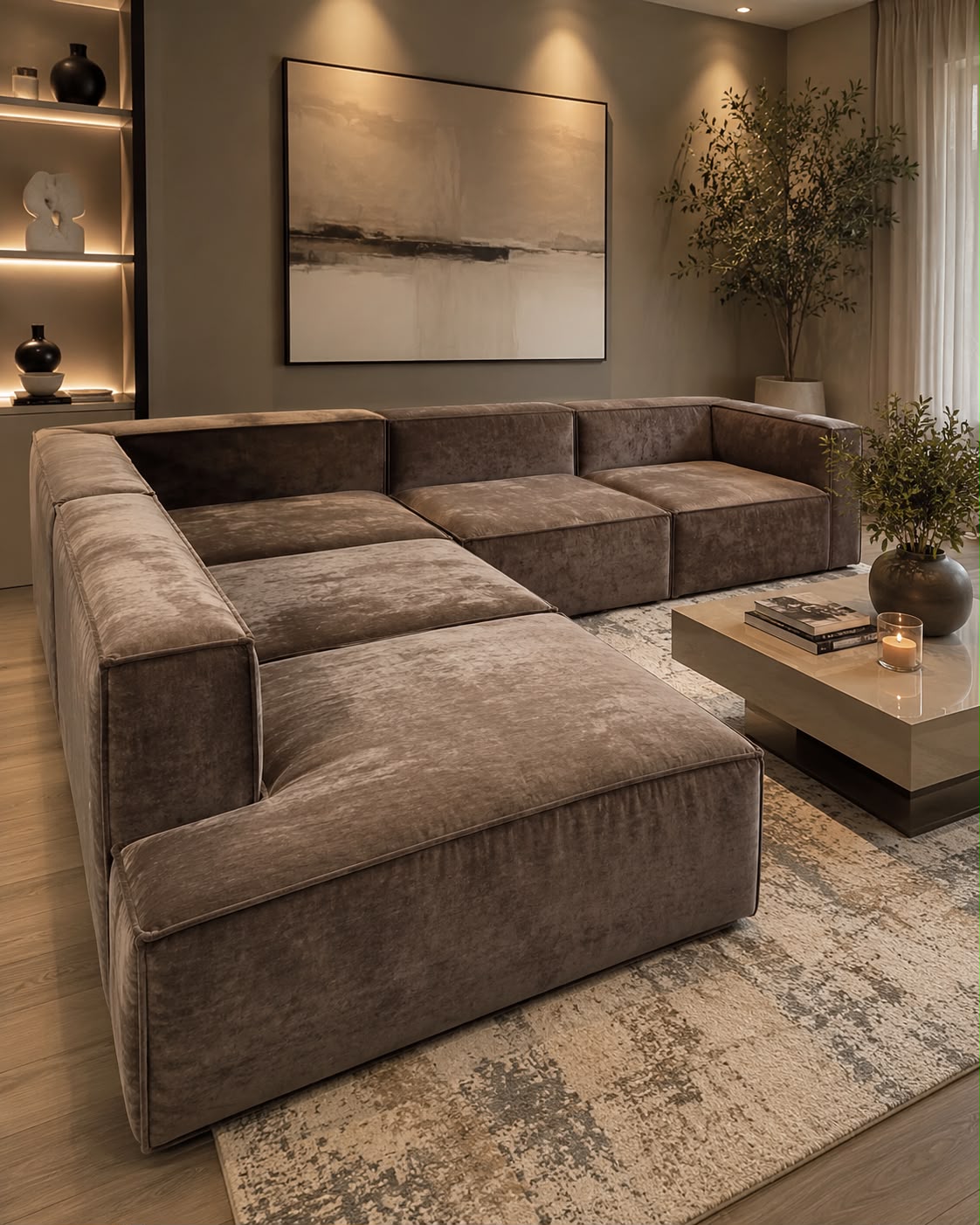 Plush Midnight Velvet Modular Corner Sofa