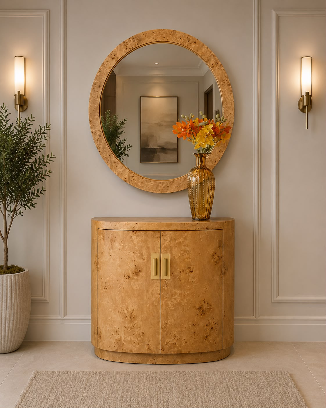 Plush Amber Burl Cabinet Set