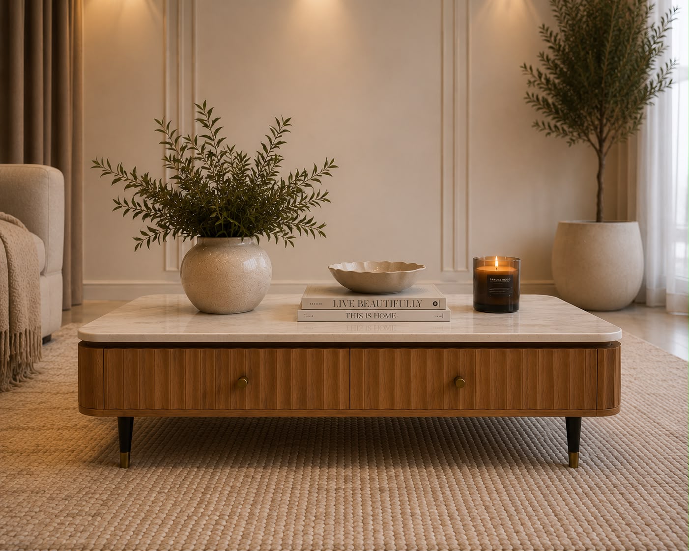 Plush Marble Fluted Coffee Table