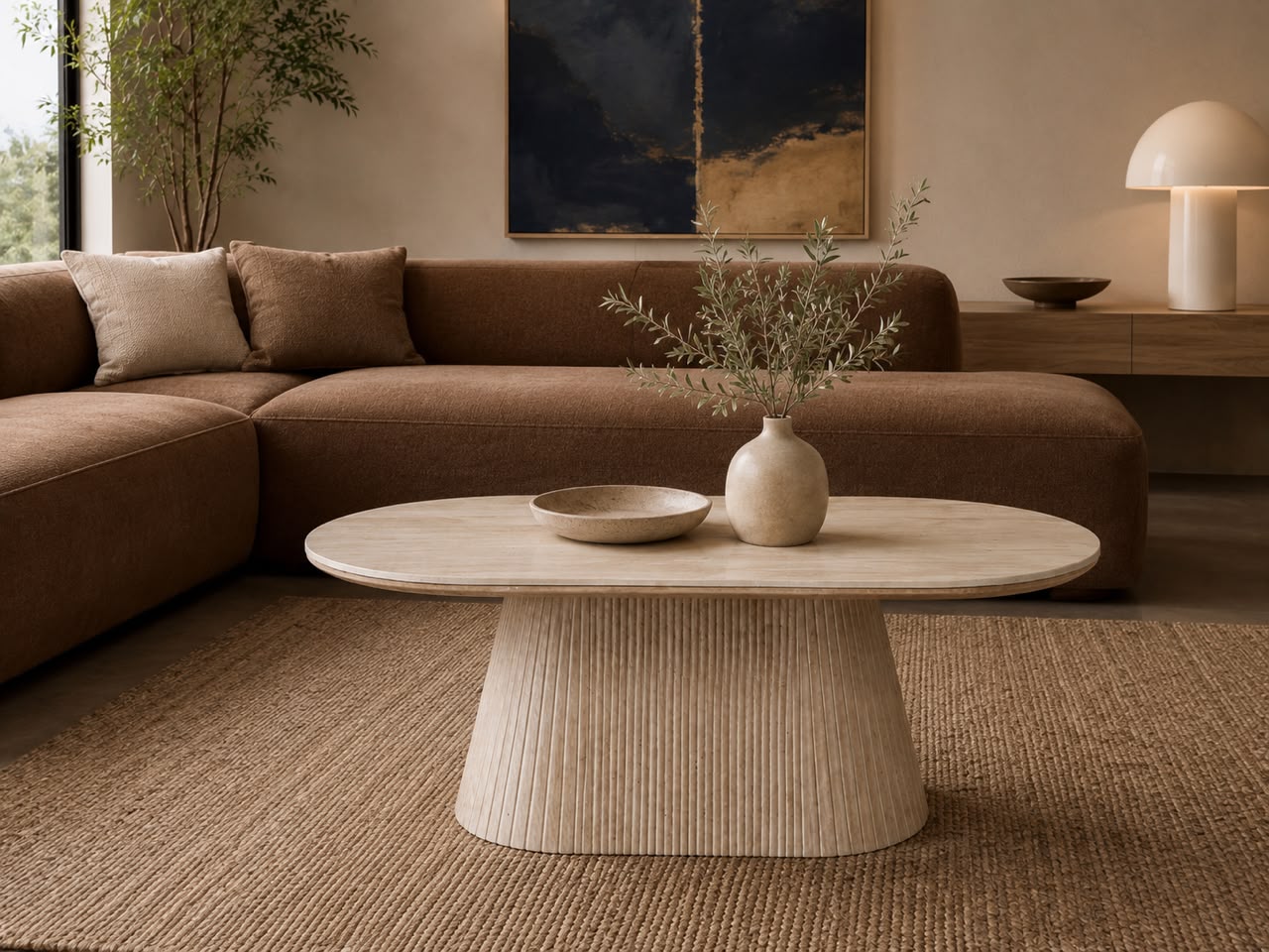 Plush Flunted Oval Coffee Table