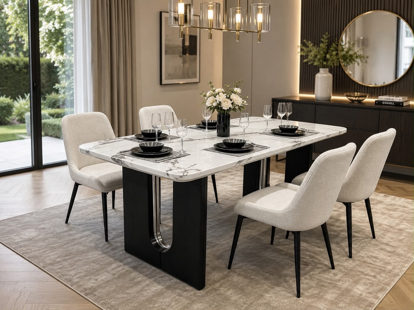 Plush Calacatta Dining Set