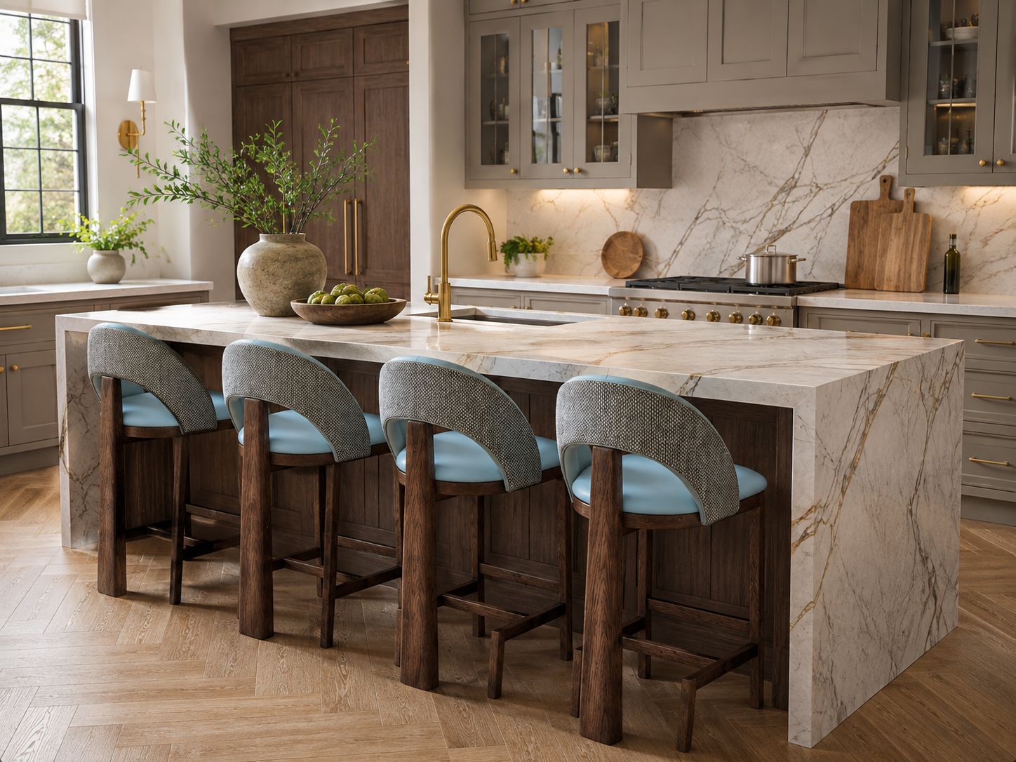 Plush Azure & Ash Stools